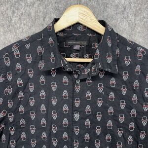 John Varvatos Shirt Men's Small Short Sleeve Skulls Geoemtric Black Red G&R